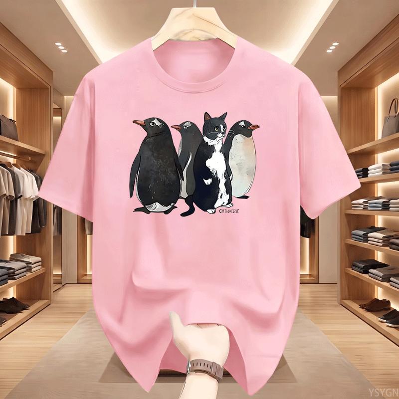 Funny Penguin Graphic T Shirts Cat Printed Tshirt Unisex Unisex Loose Cotton Short Sleeve Tshirts Summer Round Neck Short Sleeve Tee