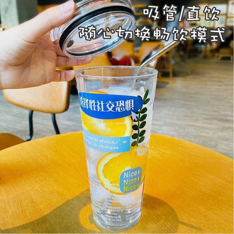 Qiwei 1000ml Heat-Resistant Glass Cup with Straw