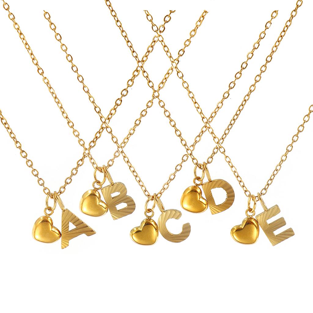 Doreen Box Gold Plated Heart Letter Pendant Necklace 304 Stainless Steel Chain Necklace For Women, Stylish Gift 45cm+ 5cm,1PC