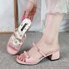 With skirt, high-heeled slippers, women's summer outer wear 2025 new height-increasing bow open-toed cool slippers