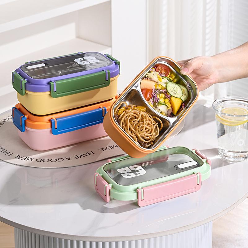 JUSTINLAU Lunch Box for Kids Girl Stainless Steel Bento Box Portable 2 Grid Sandwich Snack Food Box Special Canteen Food Storage