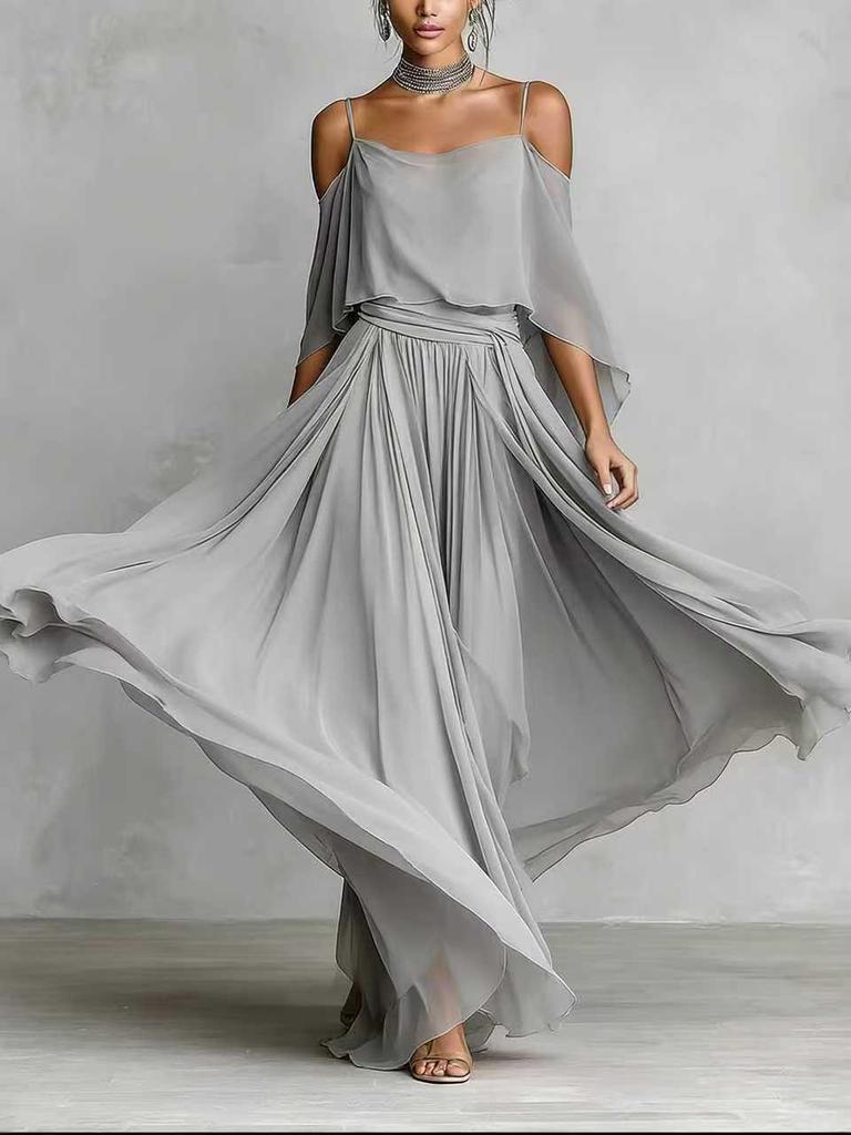 Women's Light Luxury Off-the-Shoulder Spaghetti Strap Maxi Dress