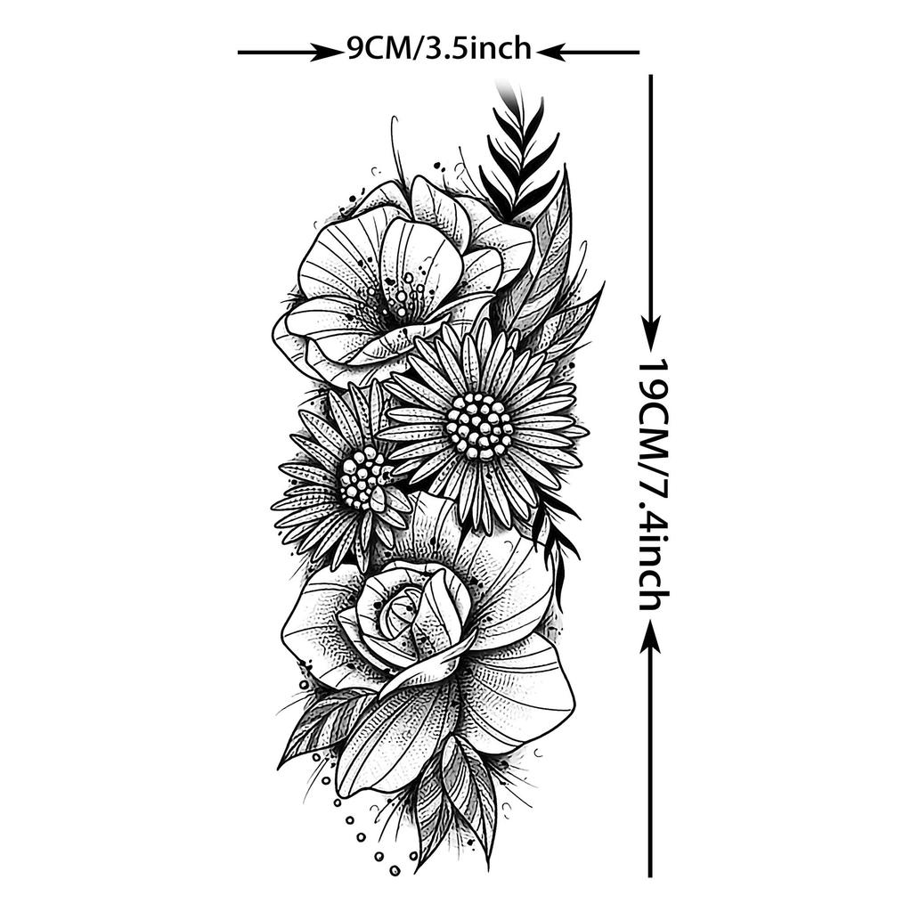 1 Sheet Flower Snake Temporary Tattoos For Women Girls Black Peony Rose Flora Sexy Tattoo Sticker Waterproof Self Adhesive Arm