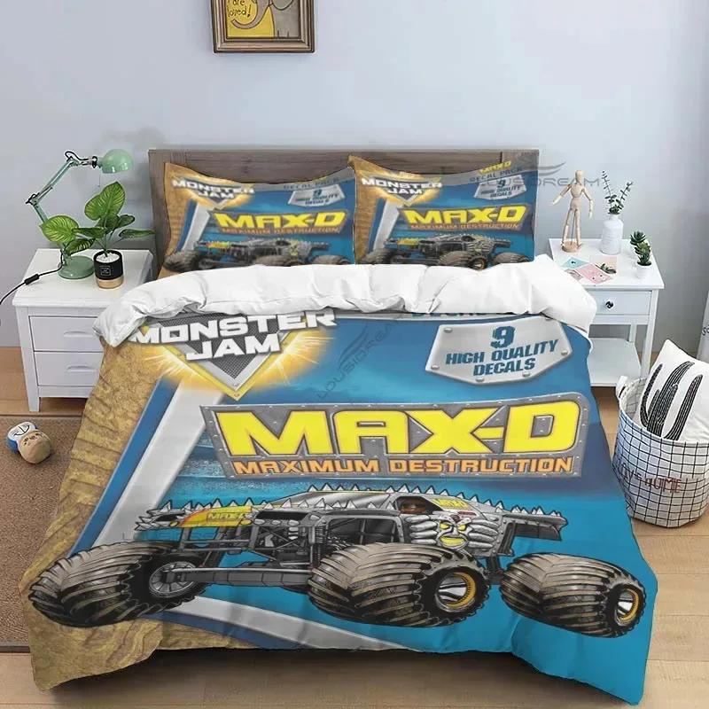 3D Super Monster Truck Monster Jam Comforter Bedding Set,Duvet Cover Bed Set Quilt Cover Pillowcase,King Queen Size Bedding Set