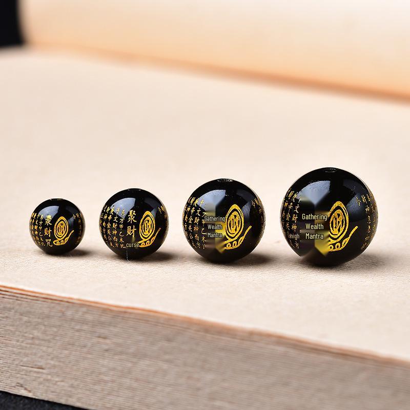 

Natural White Crystal & Black Agate Engraved Mantra Beads 8mm