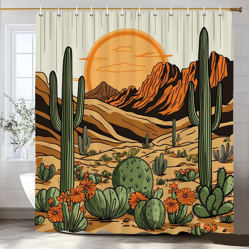 Tropical Plants, Flowers, Cactus Patterns Shower Curtain, Bathroom Decorative Shower Curtain,Home Curtain With Hooks