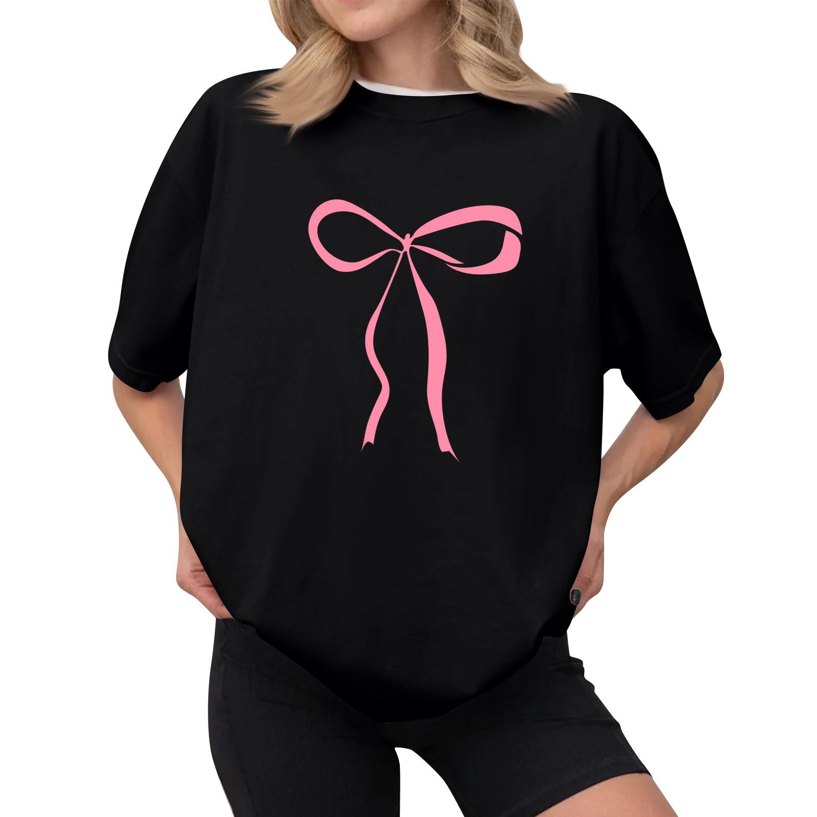 

Женская повседневная футболка с принтом, пуловер с круглым вырезом, топ с короткими рукавами L чёрный