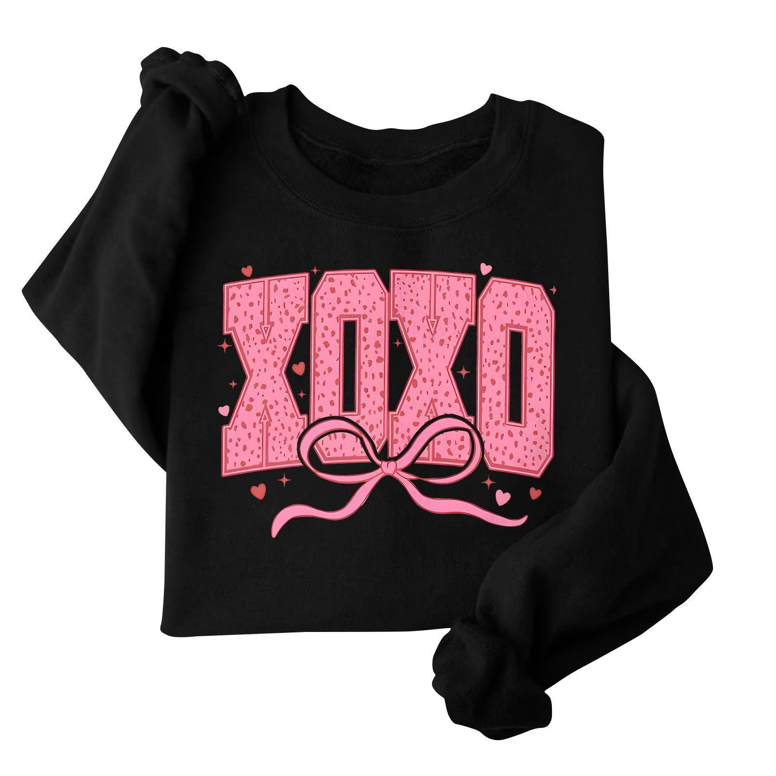 Женская модная свободная толстовка с длинным рукавом и круглым вырезом с принтом ко Дню святого Валентина L чёрный 1573₽
