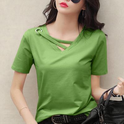 T-shirty Casualowe swetry Damskie letnie topy Modne bluzki Luźny top z dekoltem w kształcie litery V