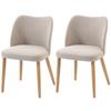 Set of 2 Dining Chairs in Linen-Effect Fabric and Rubberwood, Padded Seat, Curved Backrest, Cream