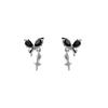 Korean Minimalist Black Bow Starburst Stud Earrings - 925 Silver Needle Trend