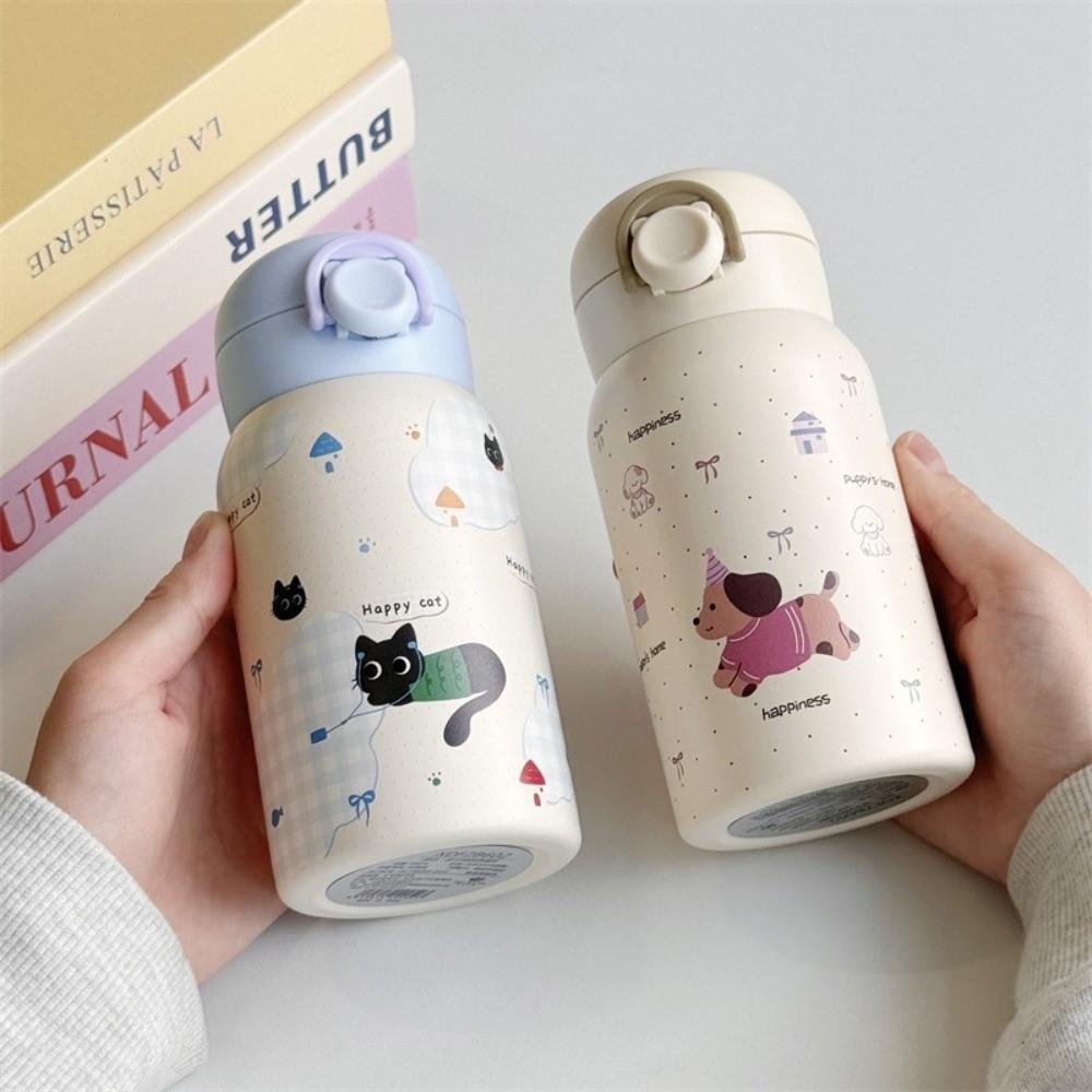 Stainless Steel Small Thermal Cup Cartoon Prints Bounce Water Bottle Students Pocket Flask