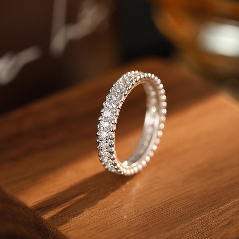 S925 Silver Light Luxury Row Diamond Bead Edge Ring, High-Quality Starry Sky Couple Matching Ring