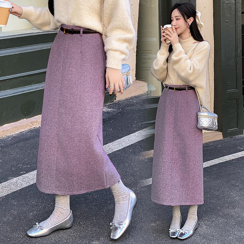 Women's Taro Purple Wool High Waist Slimming Mid-Length Skirt - Autumn/Winter 2025