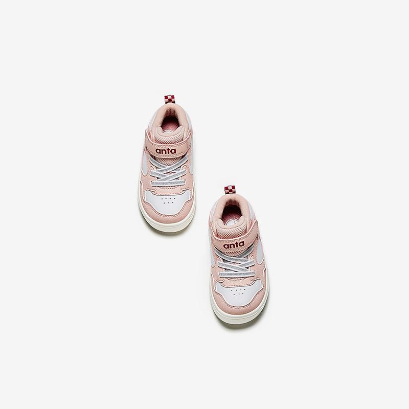 Anta Kids Synthetic Leather Fashion Versatile Warm Waterproof High-Top Walking Shoes Baby shoes Hazy-Pink White A22440050-2