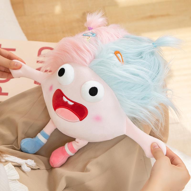 Cute Versatile Hairstyle Plush Toy Soft Stuffed Colorful Big Eye Funny Bedroom Pillow Doll Kids Birthday Gifts Boy Girls