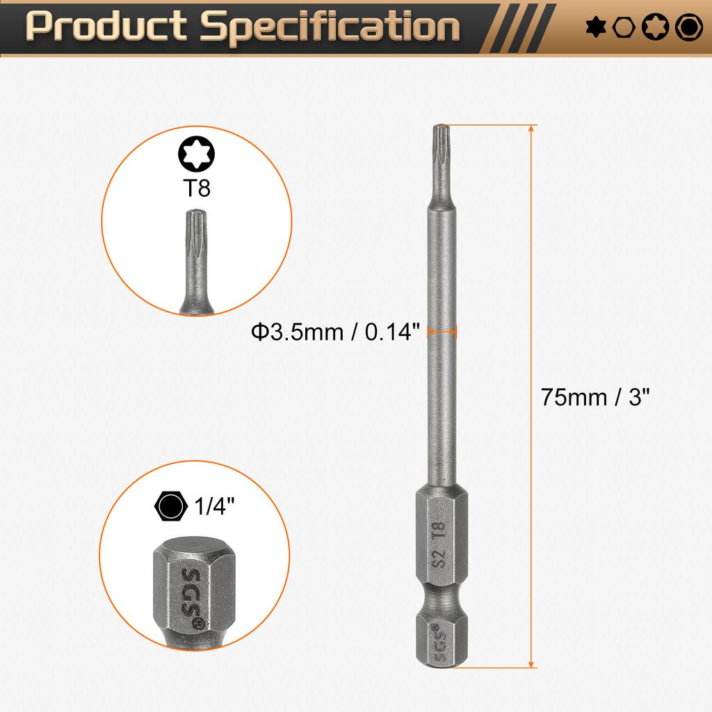 1/3/5pcs Torx Head Screwdriver Bit 1/4" Hex Shank Magnetic No Hole Tip Tamper Proof 6 Point Star S2 Steel Screw Driver Drill Bit