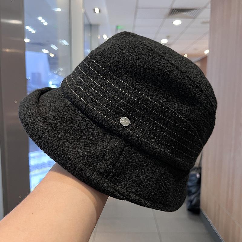 Hepburn Style Autumn and Winter Korean Version of Crimping Contrasting Color Fisherman Hat Children Elegant Foreign Style Good-looking Wool Woolen T