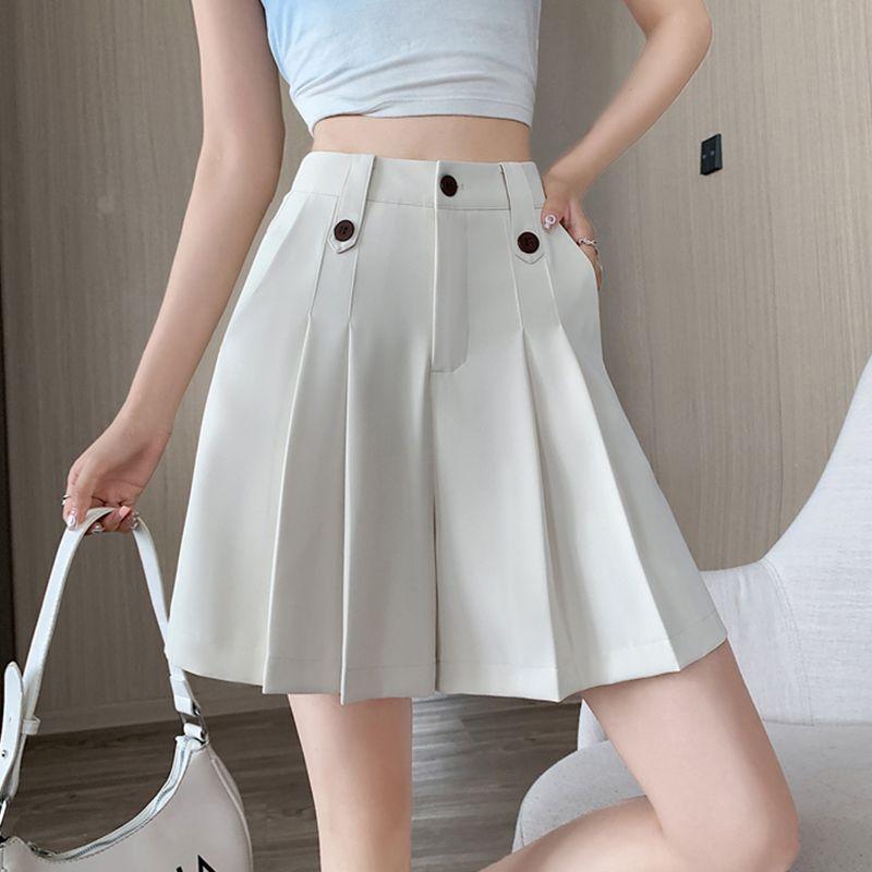 Fashionable Loose Pleated Shorts with High Waist for Women