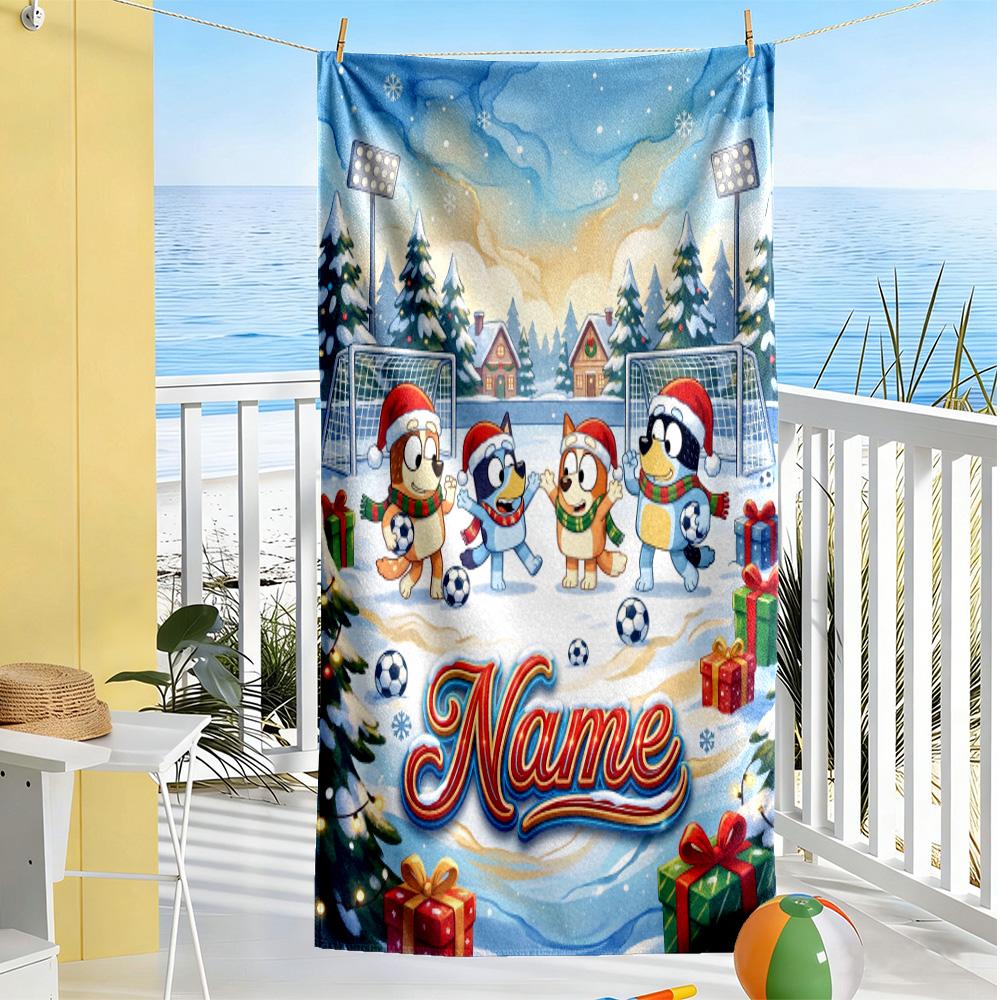 Soccer Fun Blue Brown Customizable Name Beach Towel High Absorbency & Quick-Dry Suitable for Sports Travel Swimming Yoga Bathroom Beach And Pool