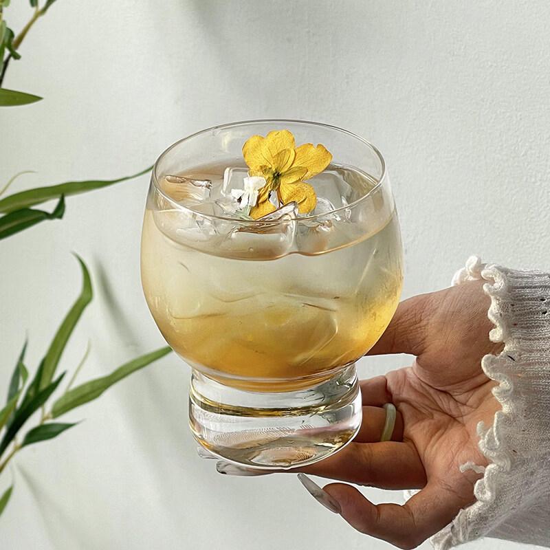 ZISIZ High-Footed Transparent Drum Glass Cup