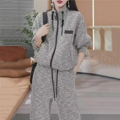 946# Women's Fashion Striped Suit - 2024 Spring/Autumn Loose Cardigan and Wide-Leg Pants Set