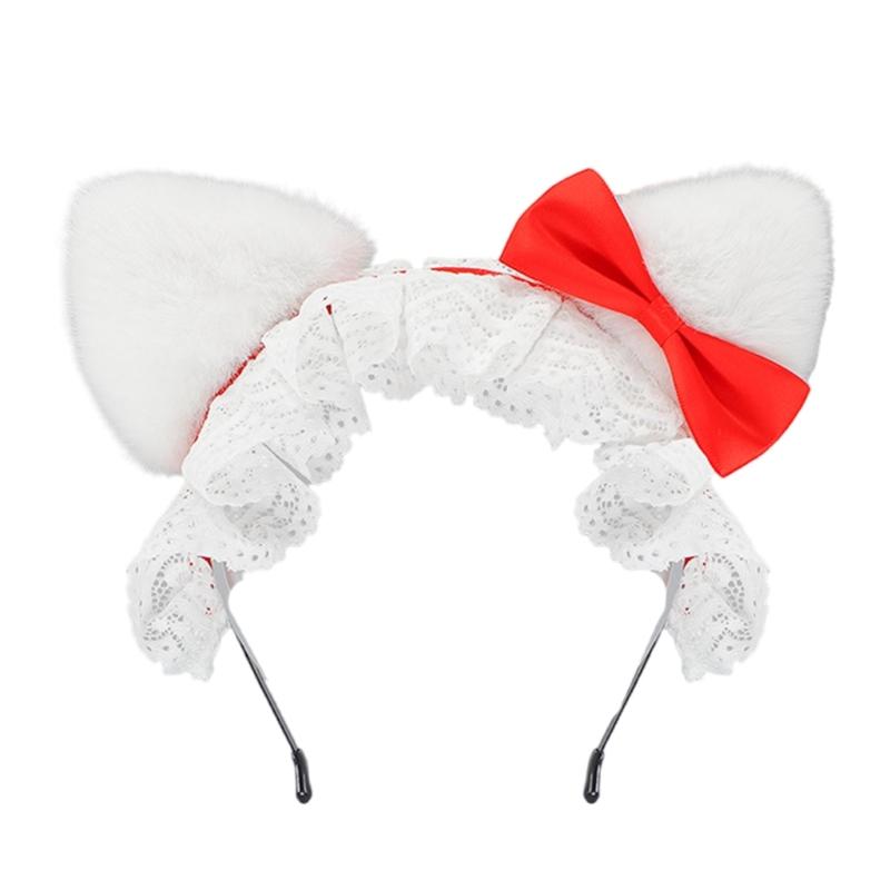 Plush Kitten Ears Headbands With NonSlip Silicone Grip For Role Play And Sports Activities Plush Headwear красный/белый