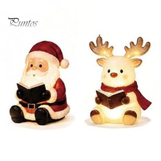 Unique Office Desk Decor Christmas Book Shelf Light, Iron Bookend Night Lamp with Santa Cozy Reading Corner Reindeer Snowman, Warm Glow Tabletop