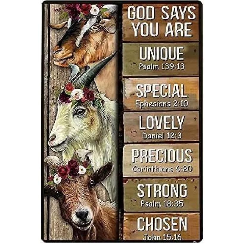 Goat Metal Tin Sign God Says You Are Lovely Funny Poster Country Farm House Sheep Pen Living Room Bathroom Kitchen Home Art Wall Decoration Plaque