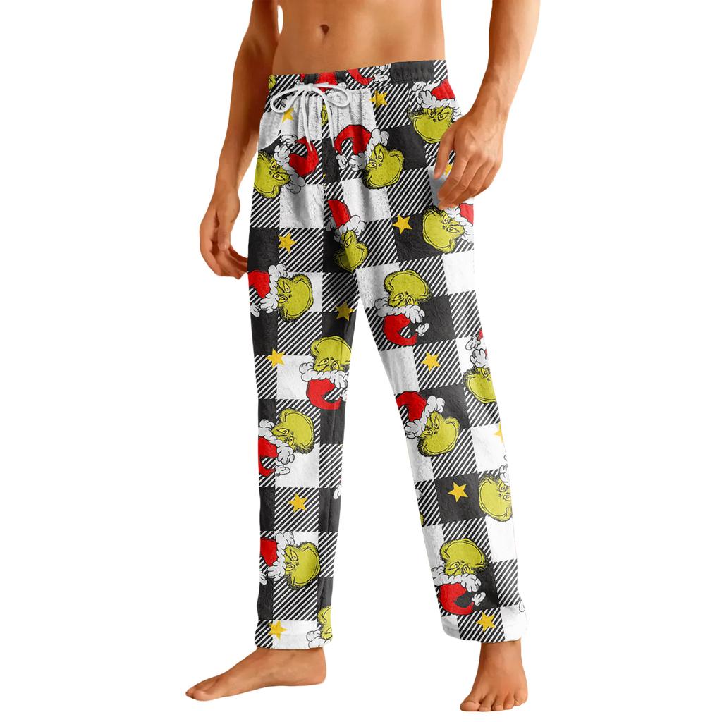 Pánské ležérní flanelové kalhoty se stahovací šňůrkou a kapsami