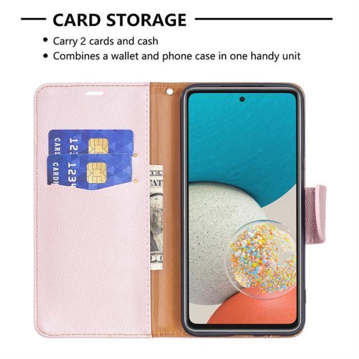 Coque Etui pour Samsung Galaxy A53 5G 6.5", [Housse en Cuir PU Premium] [Etui à Rabat] [Pochette de Portefeuille] - or rose LZWU