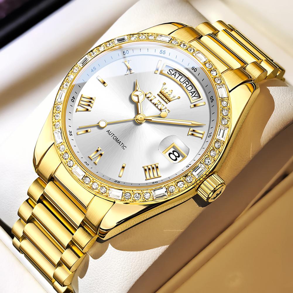 OLEVS Business Automatic Mechanical Men's Watch Stainless Steel Luminous Calendar Week Waterproof Wristwatch Relgio Masculino