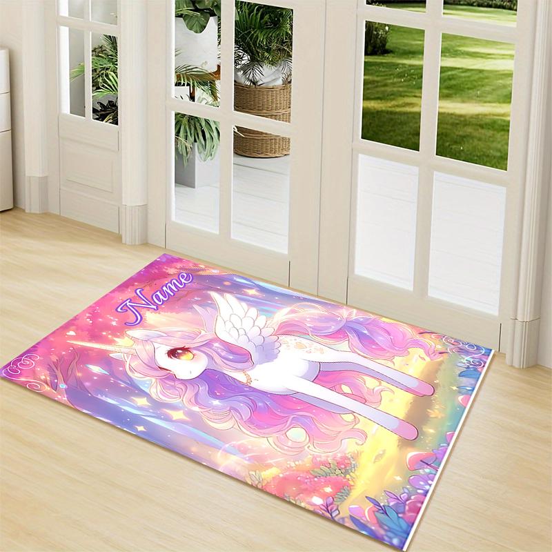 Custom Name Magical Unicorn Fantasy Carpet Rug Customizable Soft Washable Anti-Slip Home Living Room Sofa Mats Personalized Rug. 0909132
