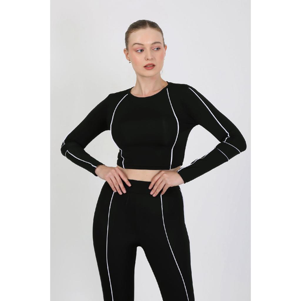 Slim Fit High Waist Crop Seamless Women's Tights Set