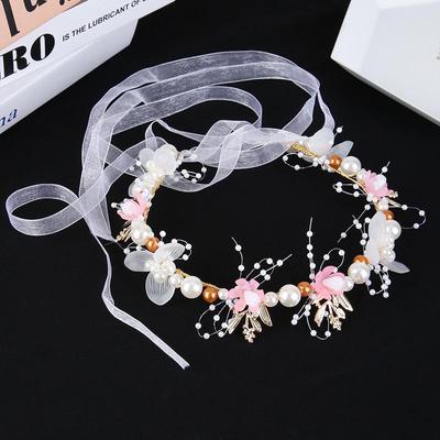 Golden Fairy Leaf Flower Pearl Headband - Elegant European Crown for Girls' Weddings