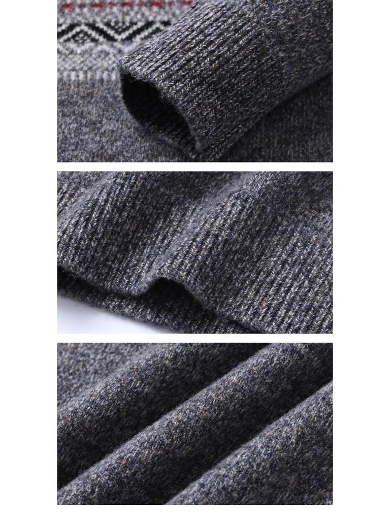 530g Thickened 100% Wool Men's Sweater, Autumn/Winter 2025, Round Neck Striped Knitwear