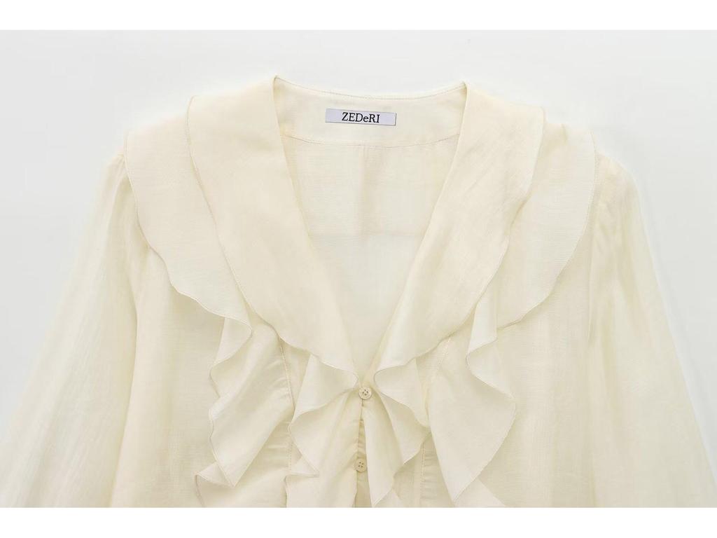 2025 Spring Casual Layered Puff Sleeve V-Neck Blouse