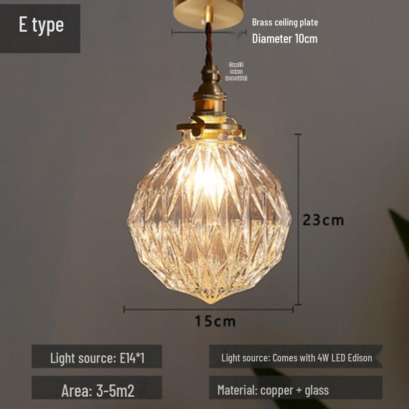 Nordic Minimalist Brass and Glass Pendant Light for Bedroom, Bedside, and Restaurant Ambience
