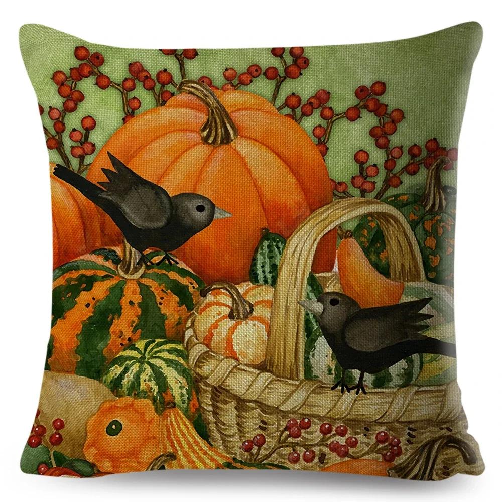 Bunter Aquarell-Kürbis Kissenbezug Dekor Cartoon Pflanze Bedruckter Kissenbezug für Sofa Zuhause Polyester Kissenbezug x
