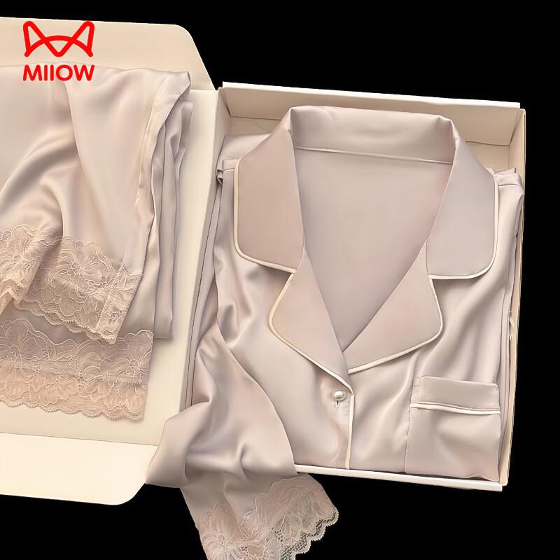Women s Ice Silk Lace Satin Pajama Set XL
