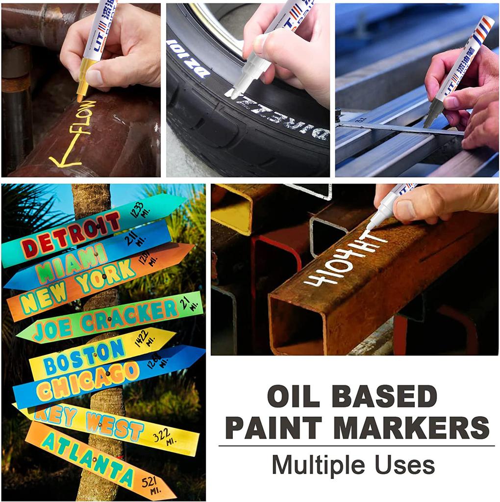 1/8/12Pcs Colored Permanent Paint Pen Colorful Tire White Markers Rubber Car Tyre Tread Markers Pens Waterproof for Metal Rocks