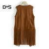 Women Cardigan Tassel Fringed Solid Color Open Stitch Vintage Western Cowboy Cosplay Hippie Sleeveless Stage Performance Role Play Lady Waistcoat
