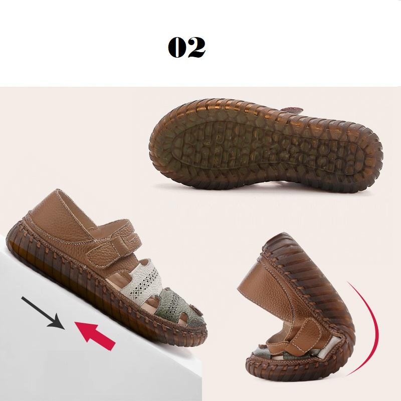 New cutout real leather sandals women's summer shoes size 43 ladies comfy closed toe strappy sandal woman flats barefoot shoes