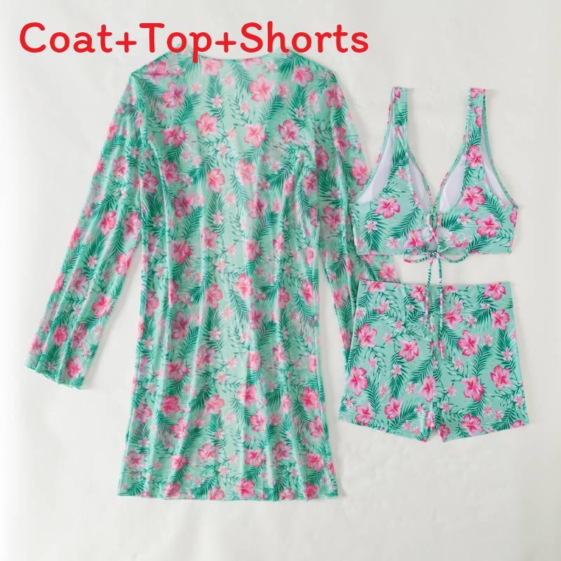 Fashion Sexy Print Bikini Three Piece Swimsuit For Water Sports Women