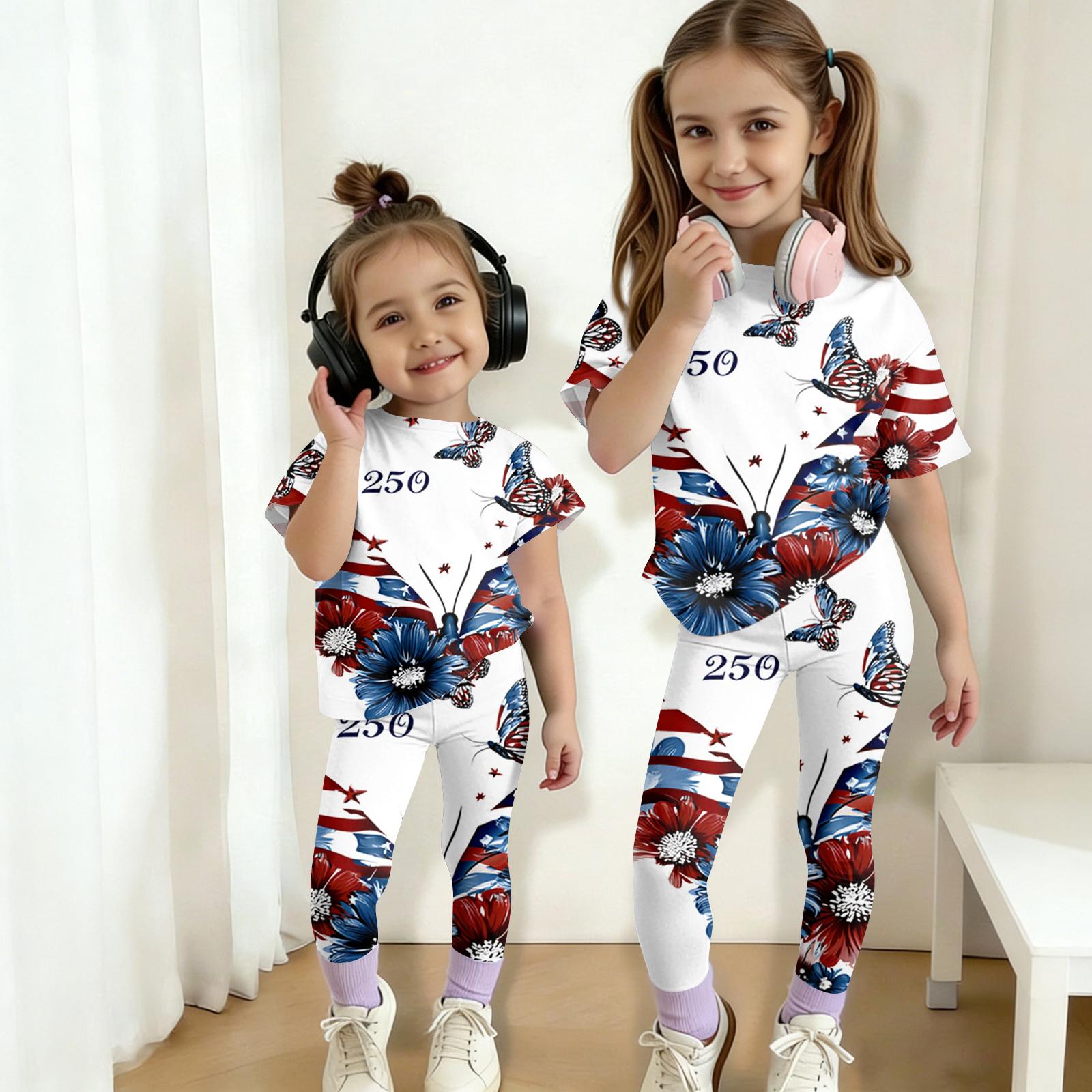 

Kids Two Piece Set Short Sleeve Top and Long Pants Outfit with Printed Text and Star Pattern Suitable for Boys and Girls Casual Wear 100 белый