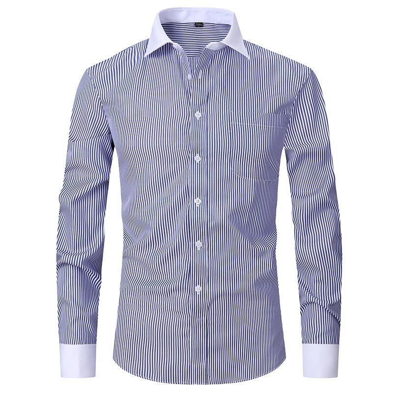Autumn Men's French Shirt Business Dress Long Sleeve White Shirt Solid Color Twill Shirt