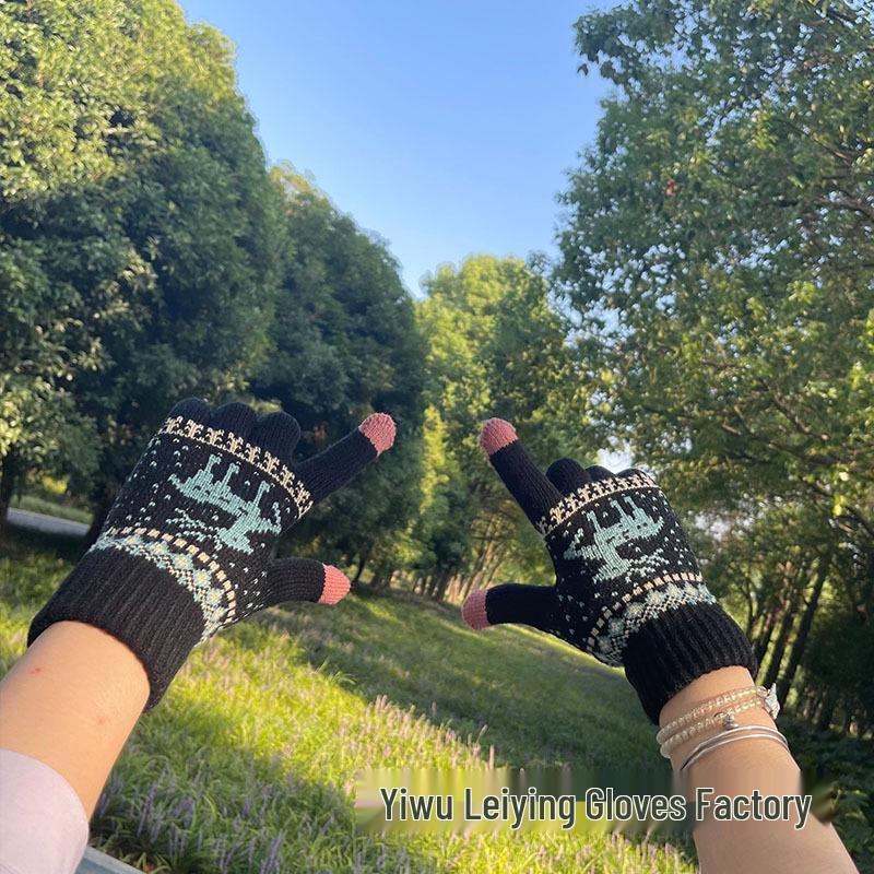 

Women s Cute Korean Woolen Gloves with Touchscreen & Velvet Lining for Autumn & Winter - Ideal for Students, Riding & Driving Cold Protection One Size темно-синього кольору