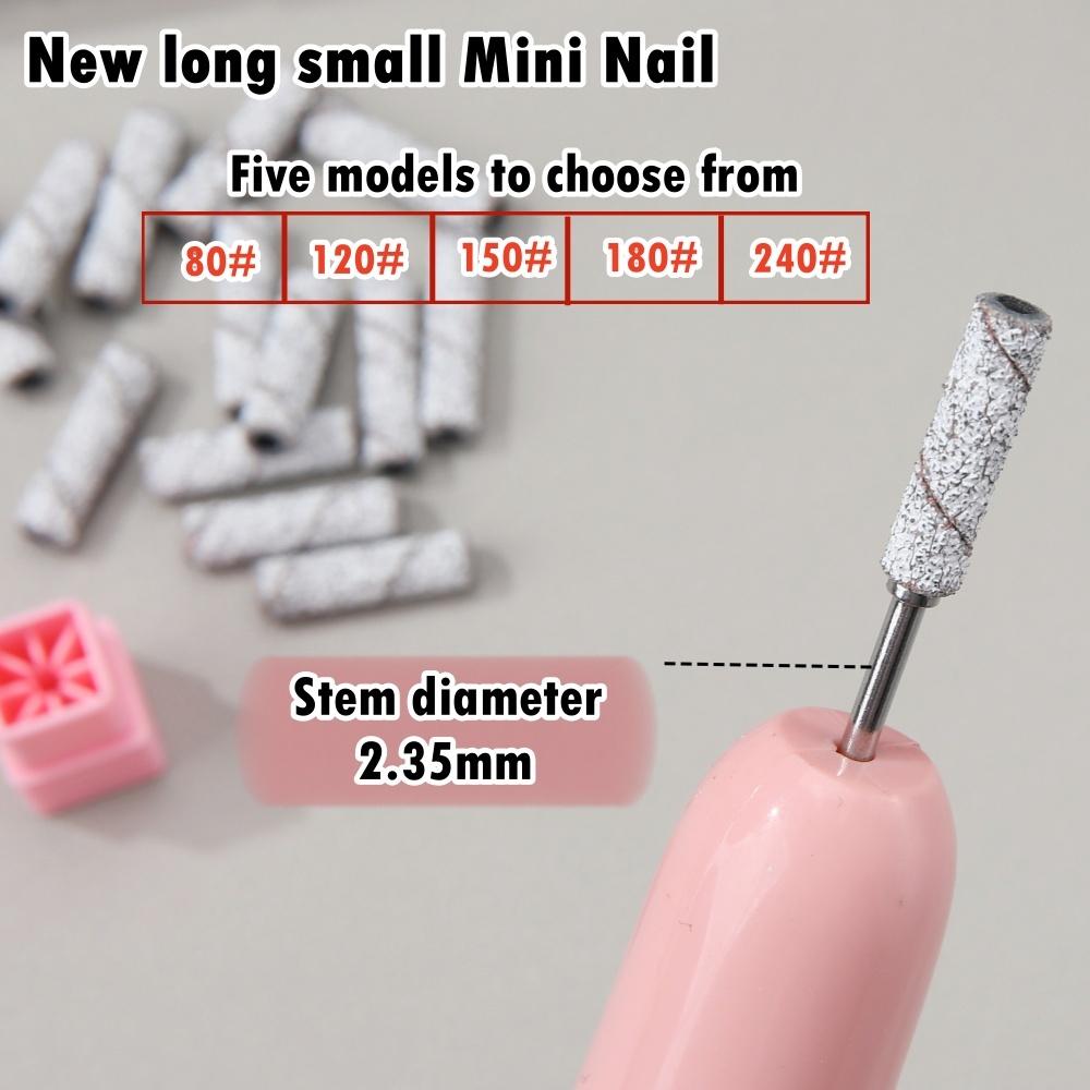 50pcs/box Nail Long Small Mini Stainless Steel Sanding Bands Mandrel For Manicure Sandpaper Ring Holder Nail Drill Accessories