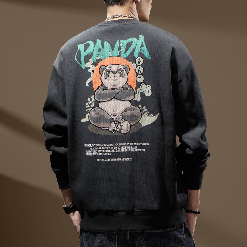 Sudadera de Otoño para Hombre con Estampado de Panda, Cuello Redondo, Corte Ajustado - Top de Marca de Moda