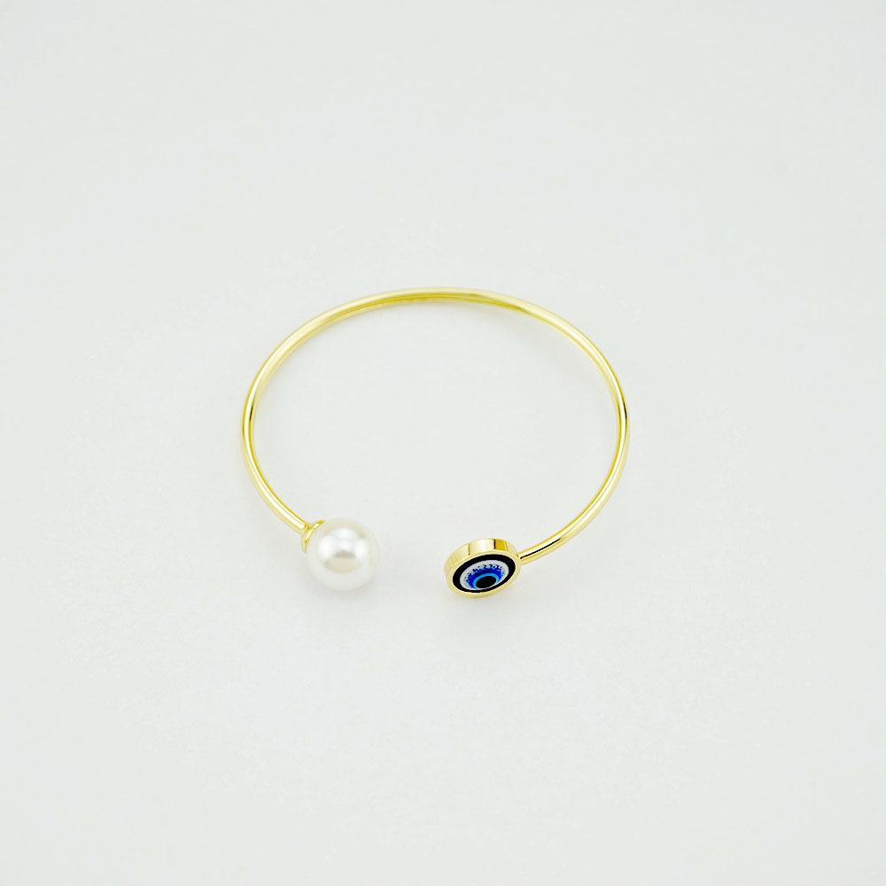 Adjustable Blue Evil Eye Pure Copper Bracelet for Good Luck